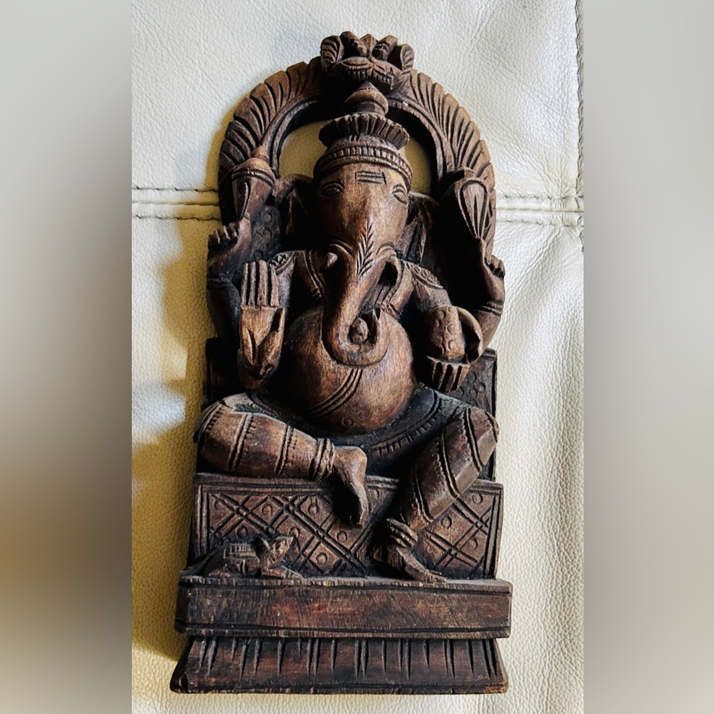 Intricate Brown Wooden Ganesha Wall Art